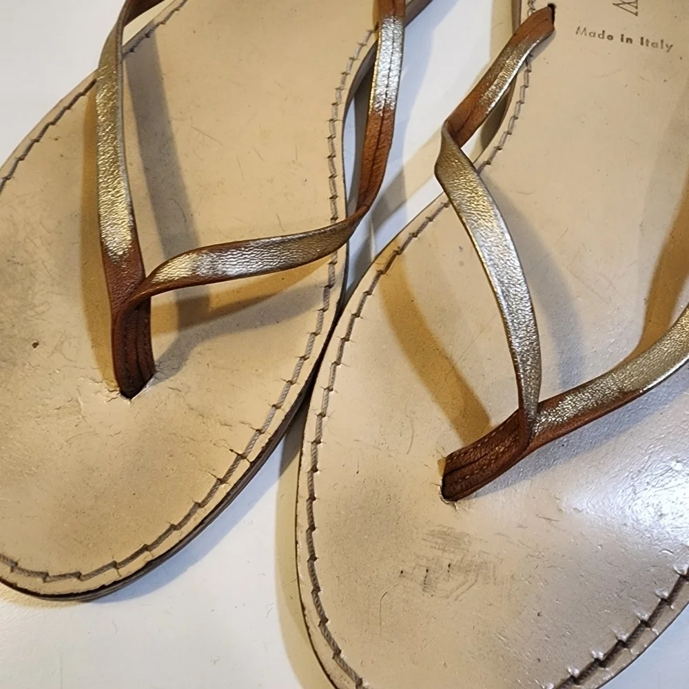J CREW Golden  leather Thong Sandals size 8
